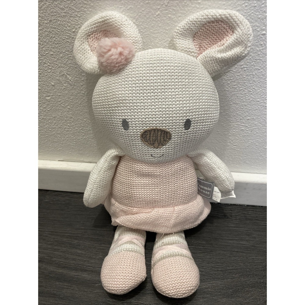 17" Living Textiles TAMMIE MOUSE COTTON KNITTED RATTLE JINGLE plush stuffed toy